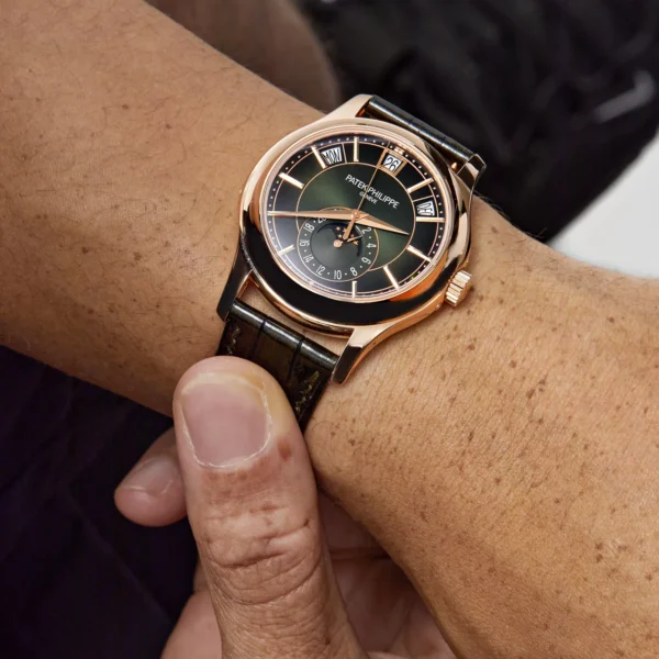 Patek Philippe Complications 5205R-011 Annual Calendar Moon Phases Rose Gold Green Dial (2022) - Image 3