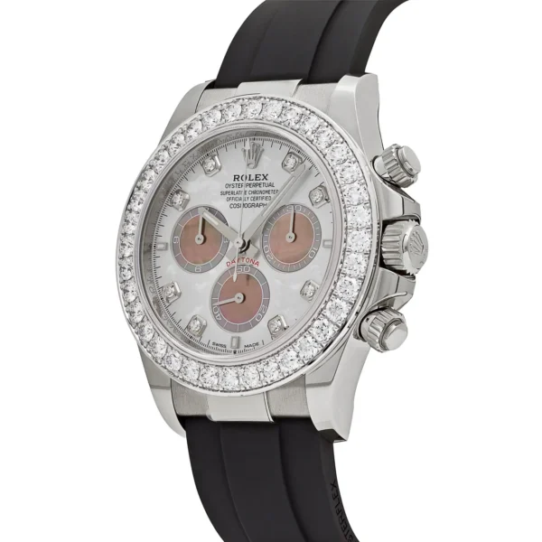 Rolex Daytona Cosmograph 126589RBR White Gold Diamond Mother of Pearl Dial Diamond Bezel - Image 3