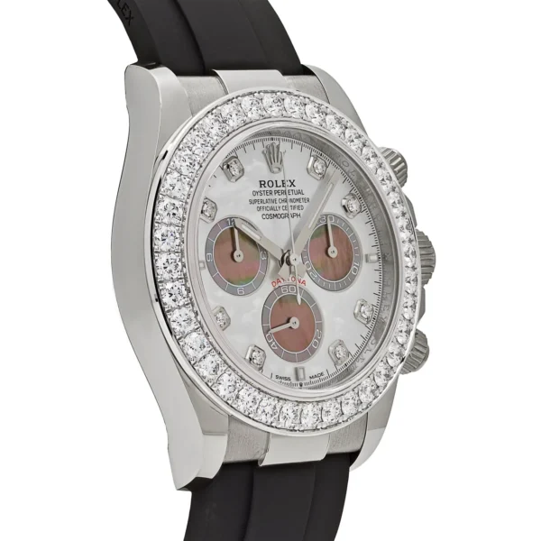 Rolex Daytona Cosmograph 126589RBR White Gold Diamond Mother of Pearl Dial Diamond Bezel - Image 4