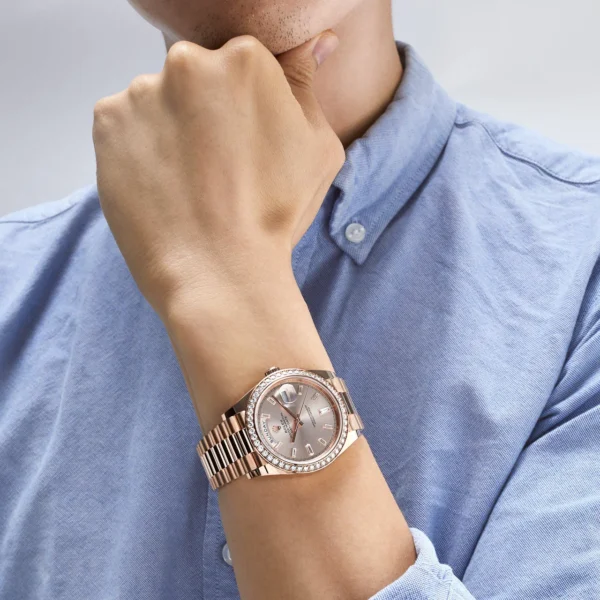 Rolex Day-Date 228345RBR Rose Gold Diamond Bezel Sundust Diamond Dial - Image 2