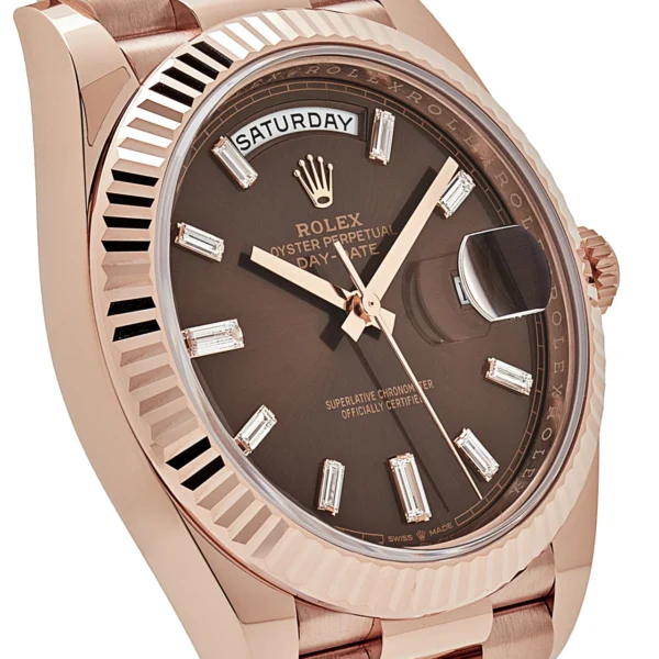 Rolex Day-Date 228235 Rose Gold Chocolate Baguette Diamond Dial (2023) - Image 5