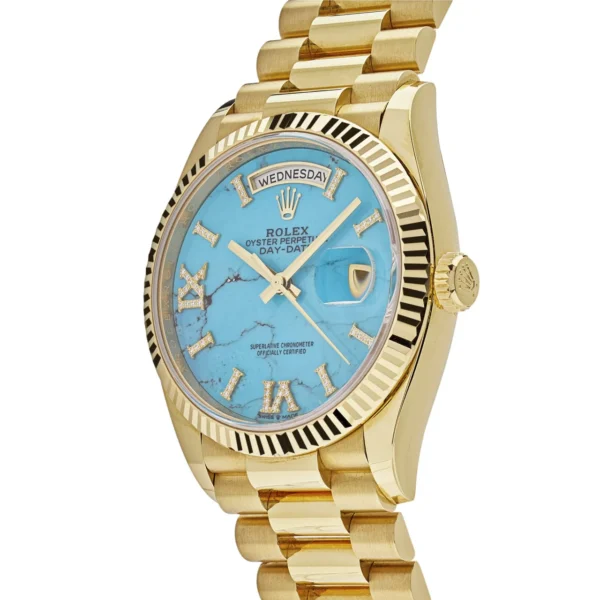 Rolex Day-Date 128238 Yellow Gold Turquoise Diamond Dial (2024) - Image 2