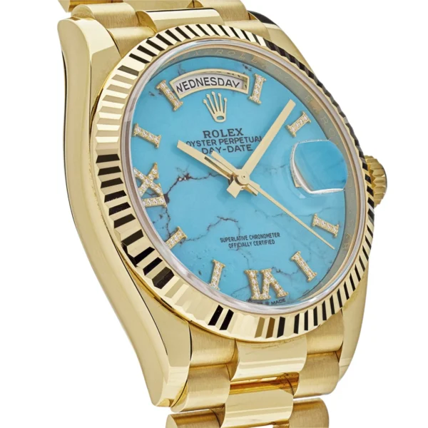 Rolex Day-Date 128238 Yellow Gold Turquoise Diamond Dial (2024) - Image 3